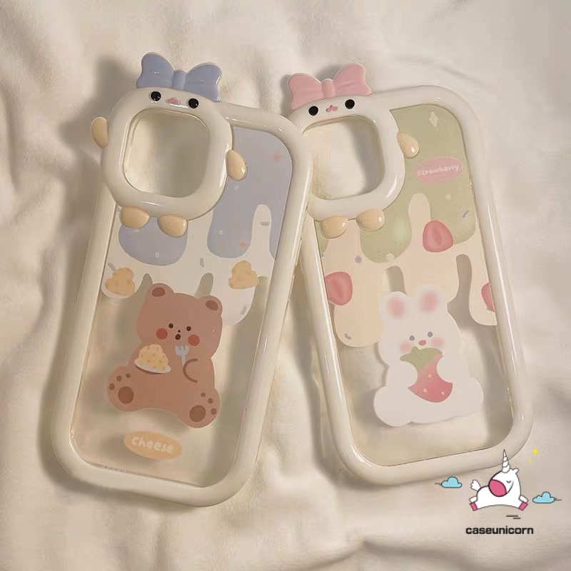 Soft Case TPU Motif Kartun Es Krim Beruang Kelinci 3D Untuk IPhone 11 13 12 14 Pro MAX 6 6S 7 8 14 Plus XR X XS MAX SE