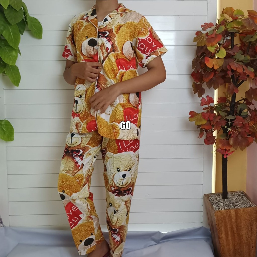 gof PIYAMA CP Pakaian Wanita Setelan Casual Santai Motif Original Bagus Lengan Pendek berkualitas
