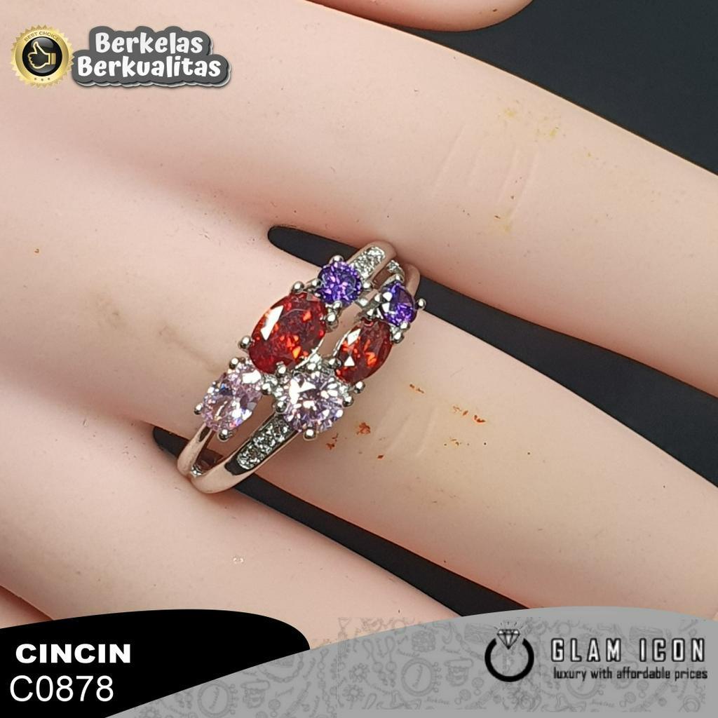 COD Cincin Wanita Lapis rhodium Awet Mewah Aksesoris Cincin Batu Warna C8078 CCS