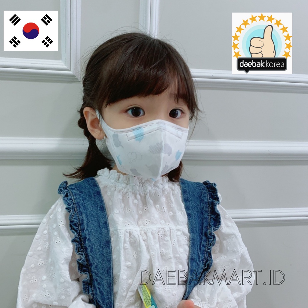 [Ready stock] Masker anak KF94/KF80 Korea Motif Gajah/Polos u/3-8y / Product Lab