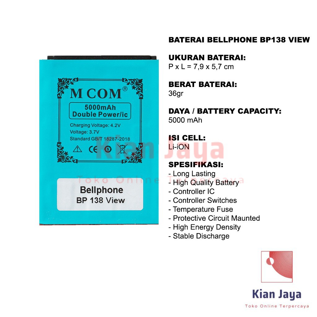 MCOM Baterai Hp Bellphone BP138 View Original Double Power Batre Batrai Battery Ori