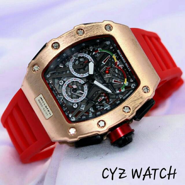 Jam Tangan Pria Elegan Exclusive RM MONSTER RUBBER Premium Watch Sporty Red