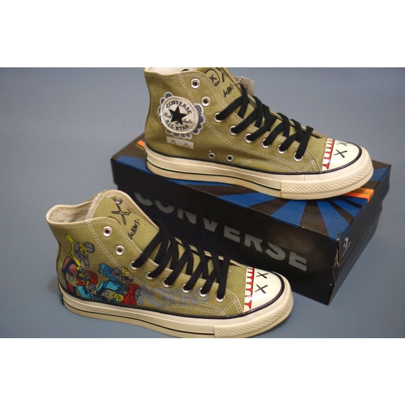 New Sepatu Converse 70s x kaws Companion High Glossy Black White Yellow white Soft Army Grey-4