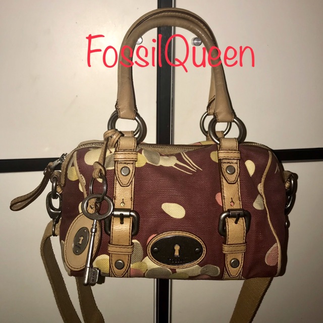 Tas FOSSIL ORIGINAL PRELOVED Red Maddox Floral Canvas-Leather Selempang