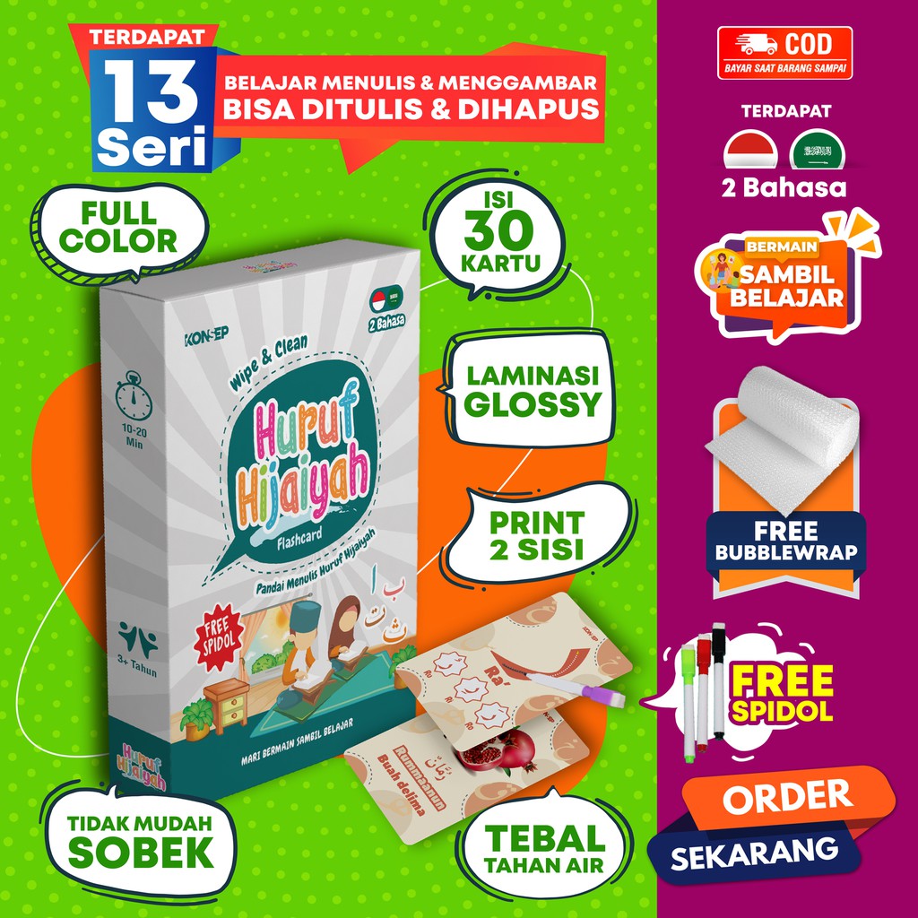 [FREE SPIDOL] Konsep Flashcard Wipe and Clean Hijaiyah / Flash Card / Mainan Edukasi Kartu Pintar