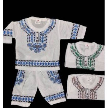 Baju Koko Anak - Setelan Baju Muslim Anak Warna Putih Motif Batik - Baju Muslim Anak Laki-laki Lucu