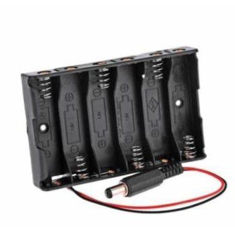 Battery Holder 6x AA 6 Slot Dudukan Baterai 9V with Jack DC 5.5x2.1mmkabel sudah terpasang