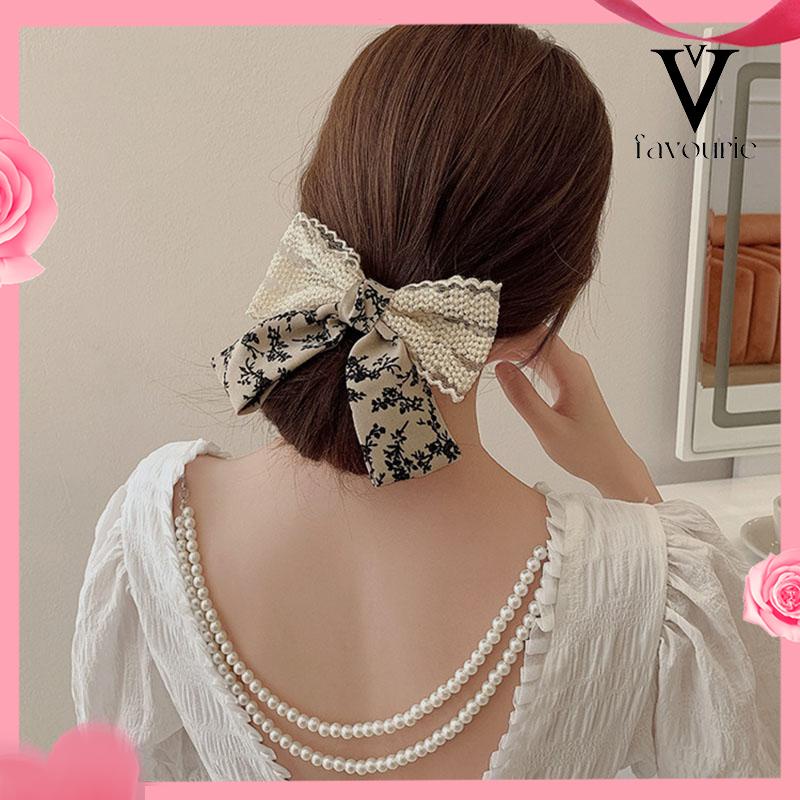 [COD]Renda Bunga Huruf Busur Jepit Rambut Gadis Besar Rambut Klip Elegan Temperamen Bulang-FA