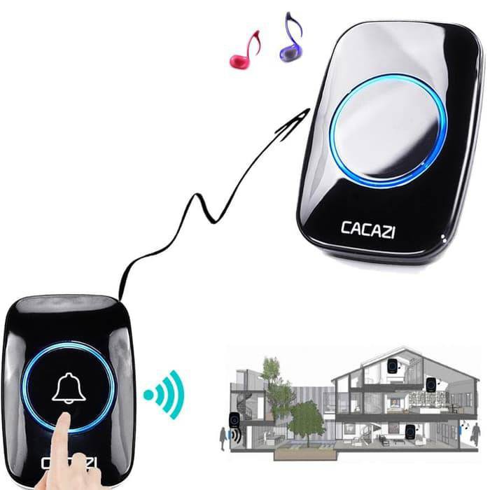 Bel pintu rumah wireless bell PREMIUM Cacazi hitam tanpa kabel doorbell pilihan 1 2 3 bel receiver