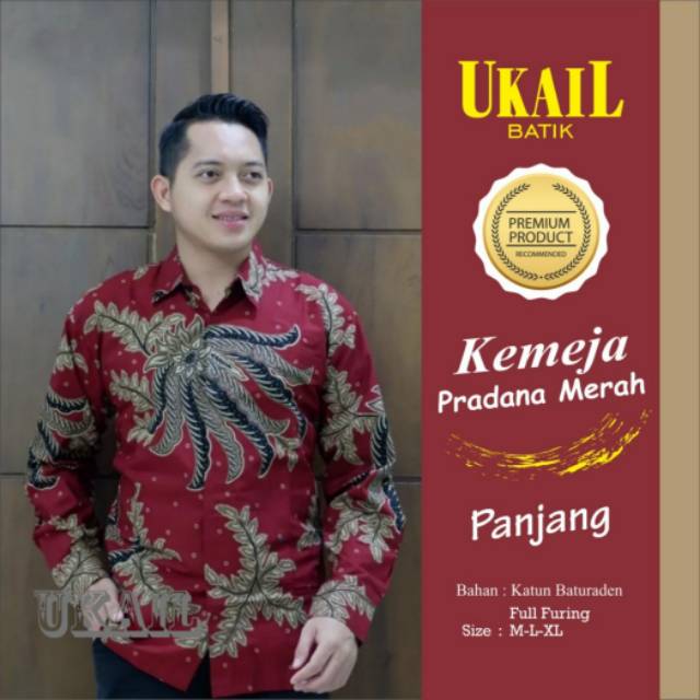 Kemeja Batik Warna Merah Kemeja Batik Lengan Panjang PRADANA MERAH Batik Fullfuring Terbaru