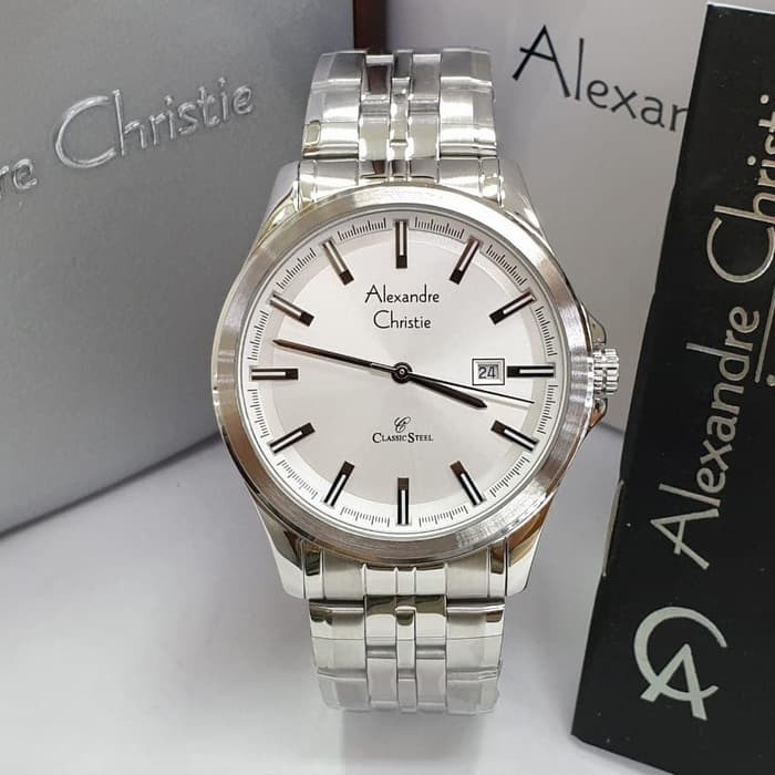 jam tangan pria alexander cristie ac8402 original silver plat putih