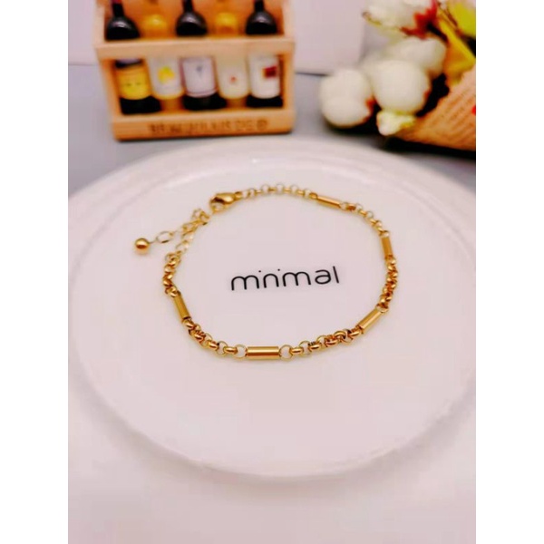 gelang titanium asli simple design anti karat&alergi-Gold