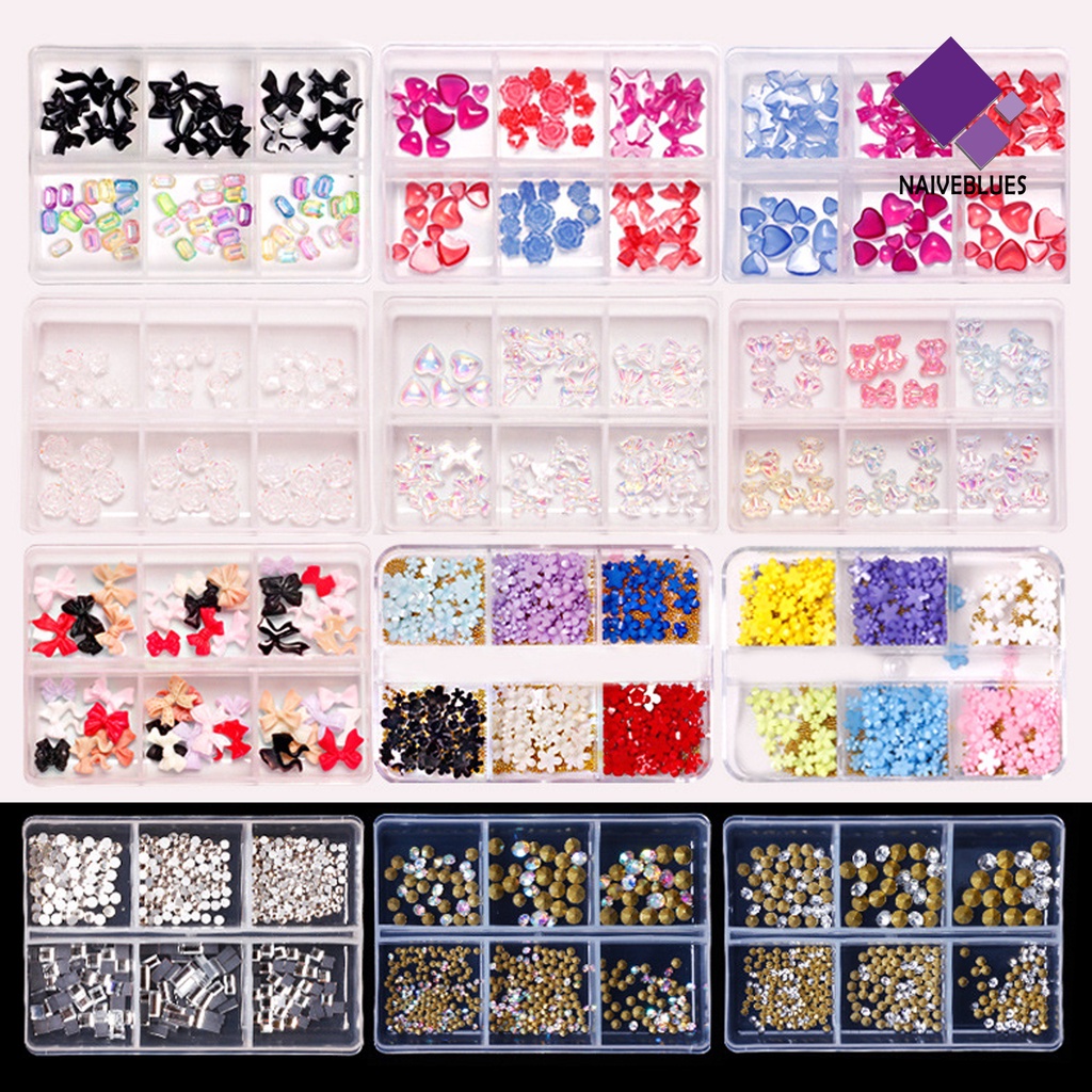 Naiveblue &gt; Ornamen 3D Bentuk Beruang / Bunga / Hati / Pita Bahan Resin Untuk Dekorasi Nail Art / Manicure