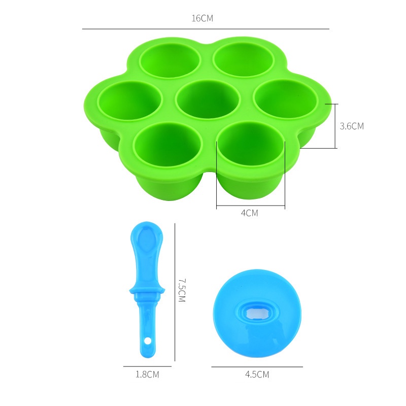 7 Grid Reusable Food Grade Silicone Popsicle Molds /Mini Silicone Ice Cream Molds /DIY Baby Food Supplement Ice Cream Lolly Mold With 7 Colorful Sticks/ Freezer Juice Ice Cube Tray Ice Mould