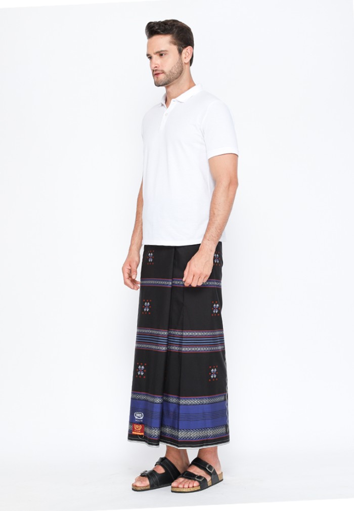 Sarung BHS Excellent Gold Motif Songket Maroko Hitam Biru