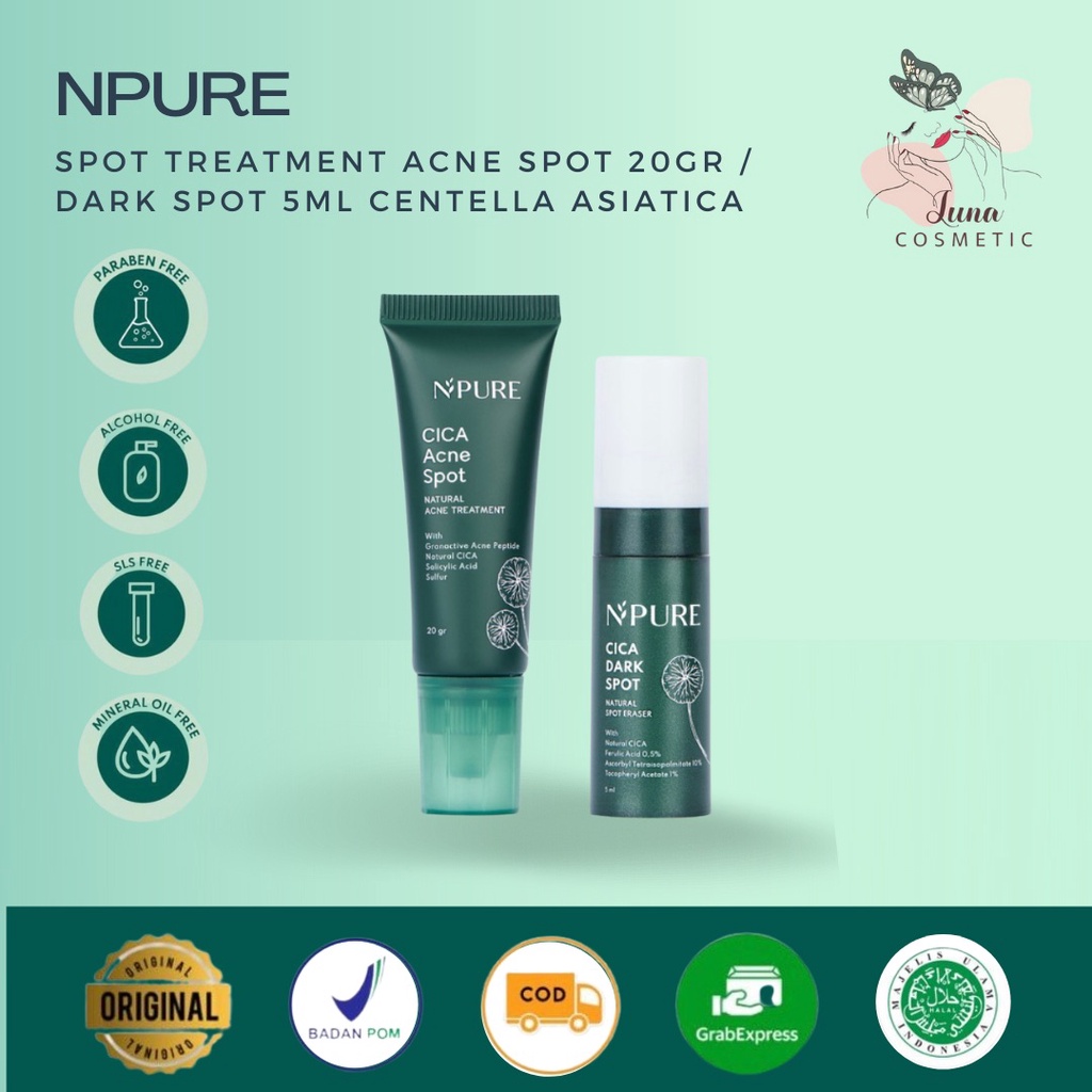 NPURE Spot Treatment Acne Spot 20gr / Dark Spot 5ml Centella Asiatica BPOM