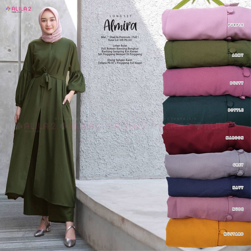 ALMIRA LONG TUNIC BY ALILA TERUSAN SETELAN ONE SET SETCEL TUNIK PANTS LONG TUNIC PANJANG POLOS WANIT