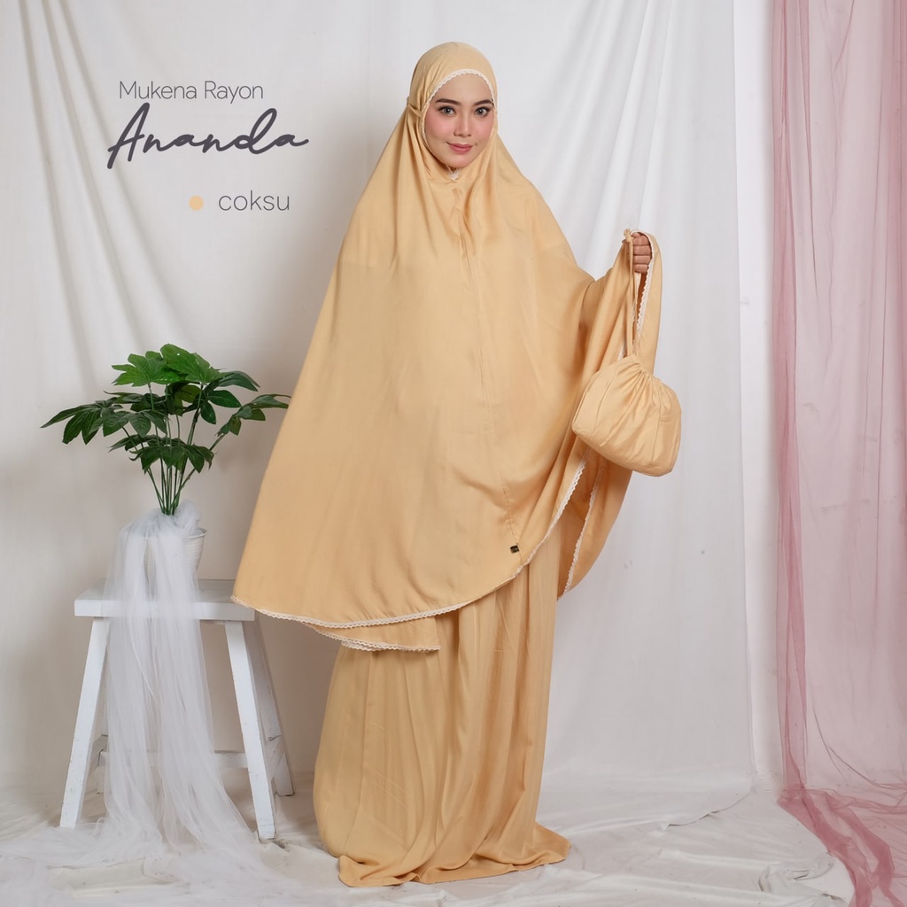 Mukena Mukenah dewasa Travel Traveling Polos jumbo bahan adem katun murah bali premium by MOKENA Rayon Ananda