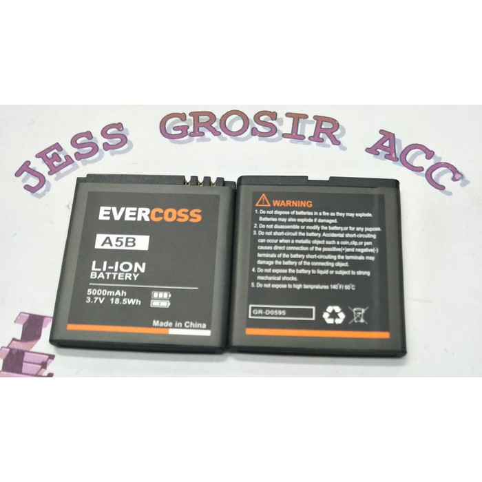 Baterai Battery EVERCOSS , EVERCROSS , CROSS A5B Double Power 5000Mah - Hitam