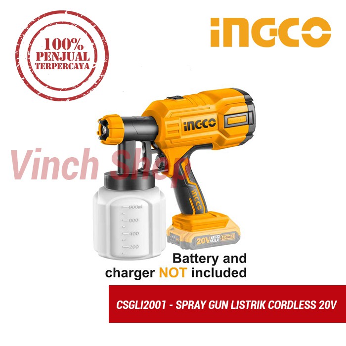 SPRAY GUN ELEKTRIK LISTRIK TABUNG CAT CORDLESS BATERAI INGCO CSGLI2001