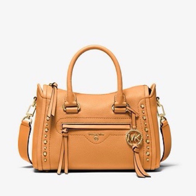 michael kors mk carine small pebbled leather cider and butter yellow shoulder bag