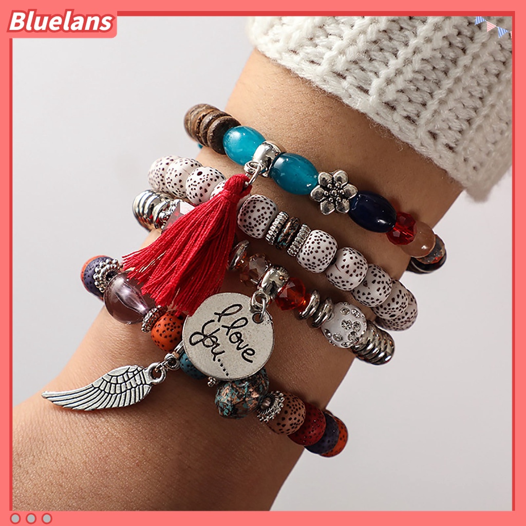 4pcs / Set Gelang Rantai Rumbai Manik-Manik Gaya Bohemian Vintage Untuk Wanita