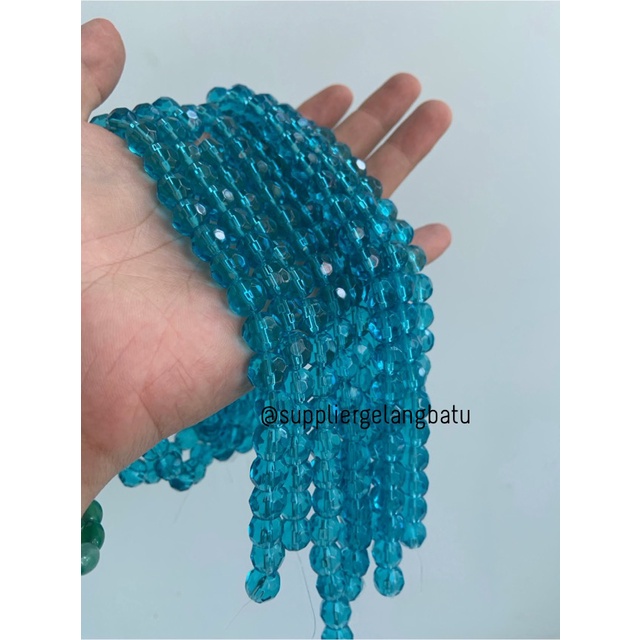 kristal bola dunia cutting 10mm BIRU muda ceko bulat manik blue quartz