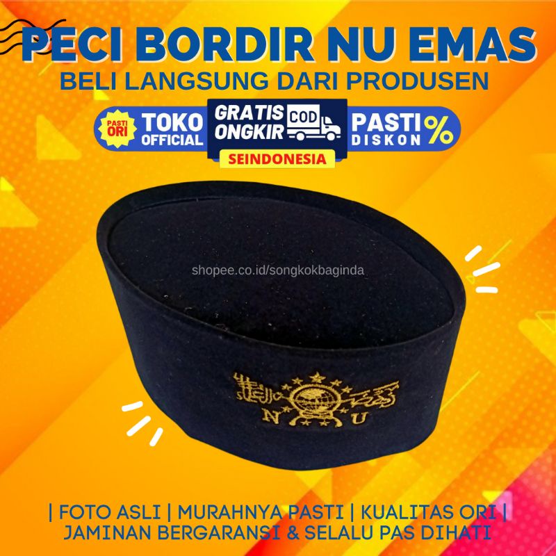 Peci NU Dewasa Anak Laki-laki Bordir Emas Songkok Hitam Presiden Termurah