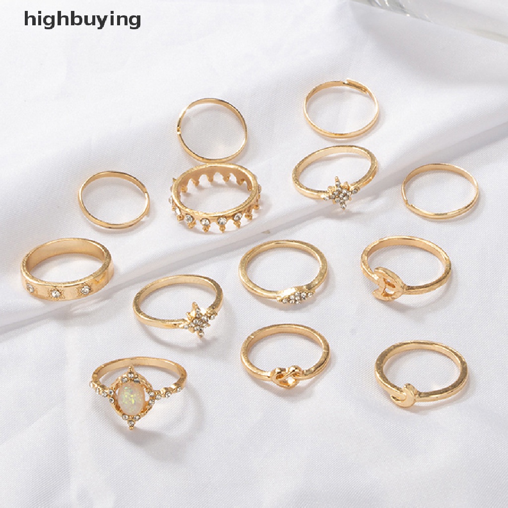 Hbid 13pcs / set Cincin Buku Jari Aneka Bentuk Warna Silver Untuk Wanita