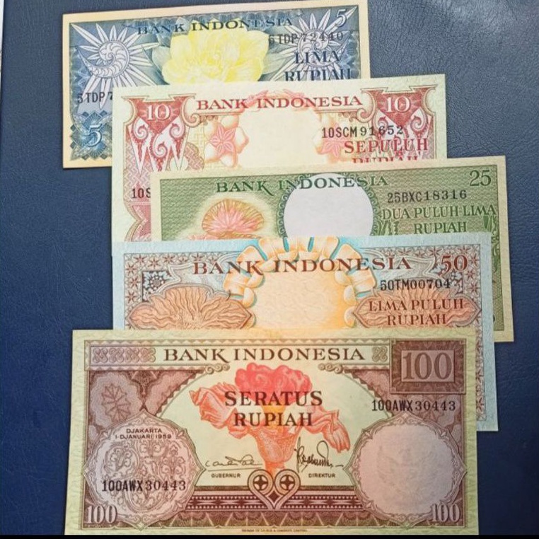 Uang Kuno 5-100 Rupiah Set Seri Bunga 1959 Murah