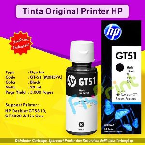 Tinta HP Original GT51 Black M0H57A 90ml  Tinta Refill Printer HP DeskJet GT5810 GT 5820 All in One
