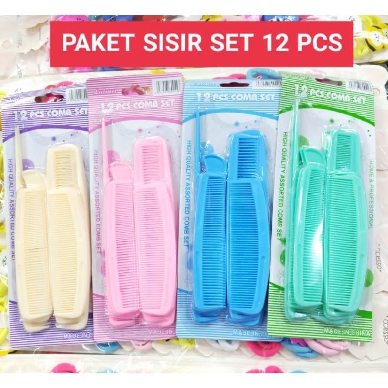 Sisir Rambut 12 In 1 Set - Paket Sisir Rambut Isi 12Pcs Warna Random