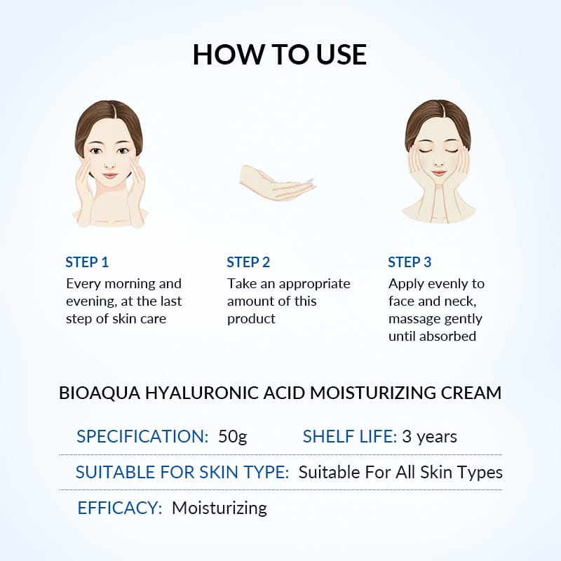 BIOAQUA Hyaluronic Acid Moisturizing Cream 50g day &amp; night cream wajah BPOM