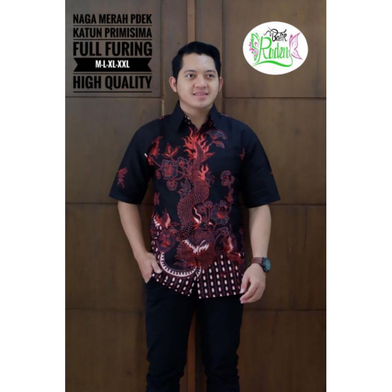 NAGA MERAH kemeja batik pria full furing batik solo pria lengan panjang dan lengan pendek