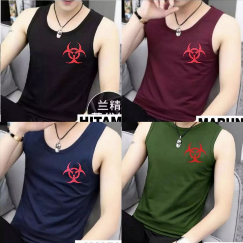 KAOS SINGLET PRIA LENGAN BUNTUNG LOGO HAZARD