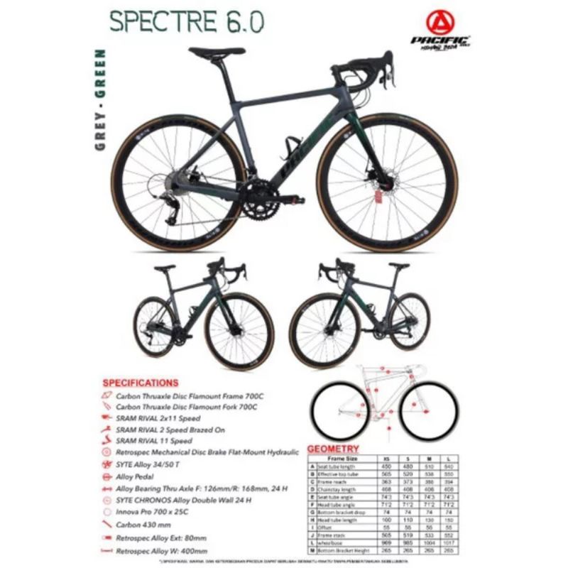 Sepeda Balap Roadbike Pacific Spectre 6.0 Size 45 48 51 Full Carbon TA Disc brake 11 Speed