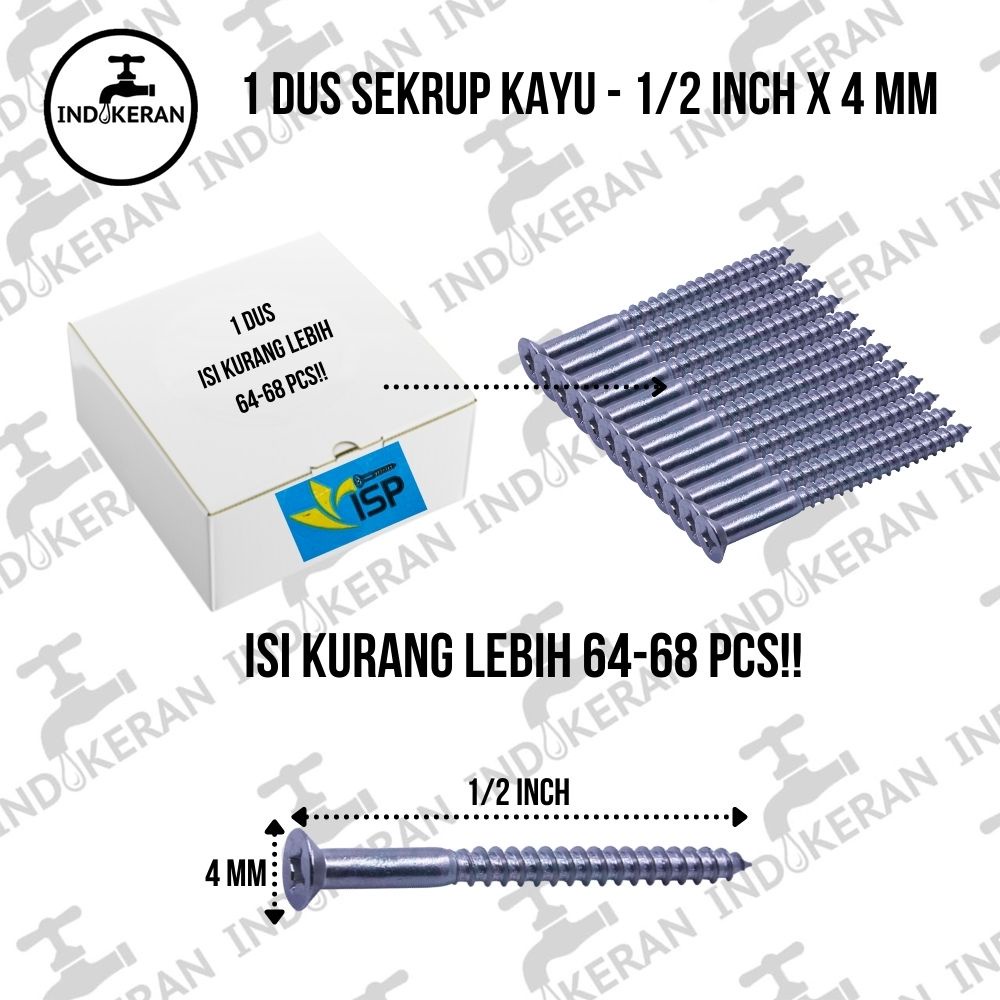 INDOKERAN - Sekrup Kayu 1 Dus - 1/2 Inch x 4 mm