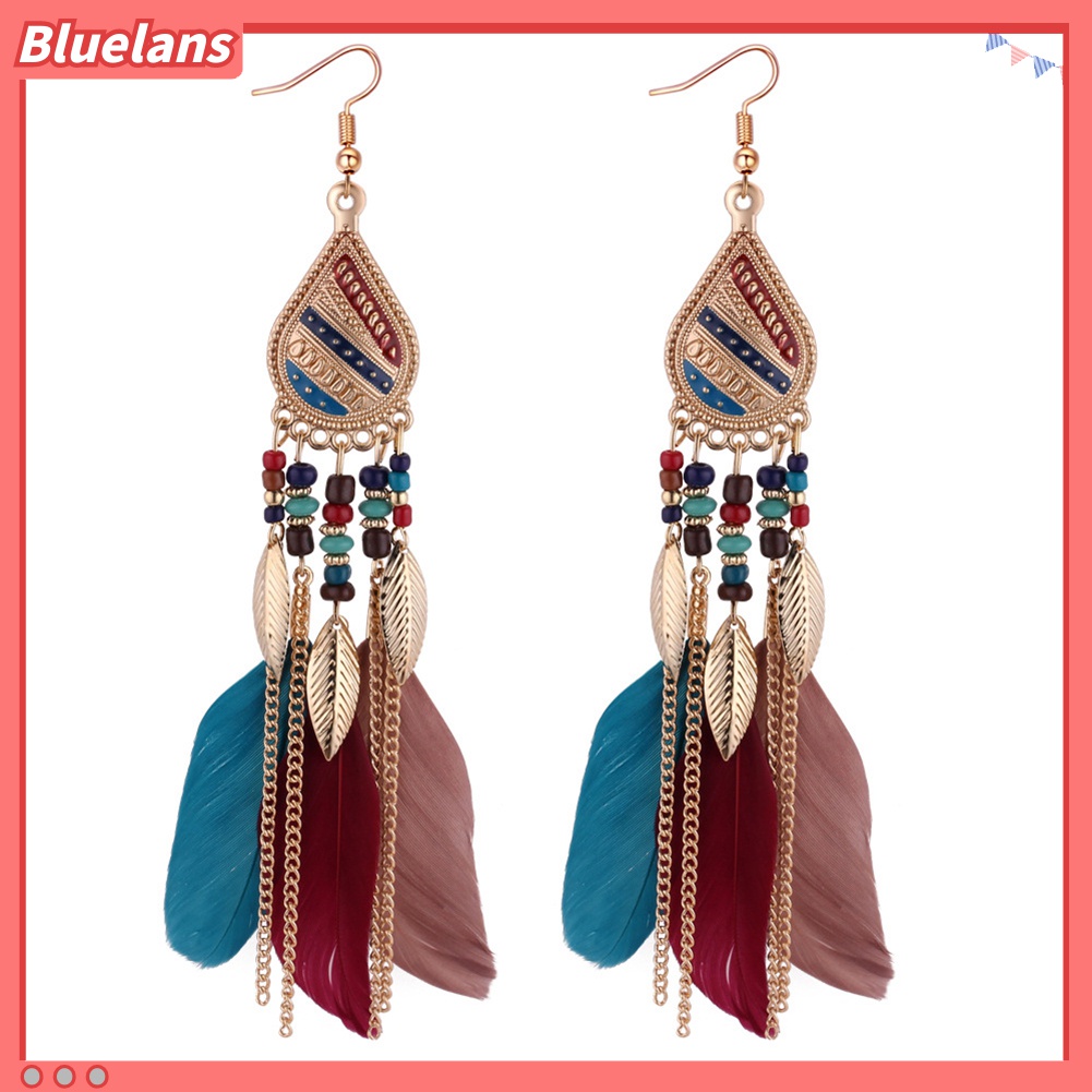 Bluelans Anting Kait Gantung Wanita Desain Bulu Gaya Vintageelegan Untuk Hadiah