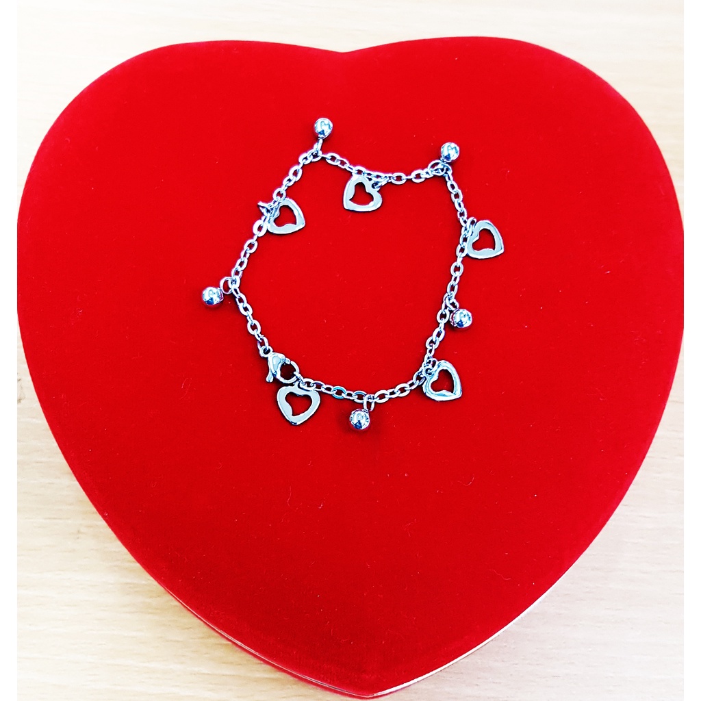 Gelang Tangan Cewe Model Nuri Gantungan Bola Love, Besi Putih asli Ambon