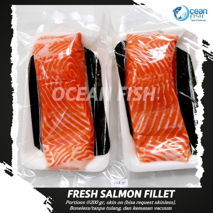 

Salmon Fillet Portion @200gr/Salmon Super Fresh/Salmon Fish Original/Salmon Sashimi Grade Ready to Eat