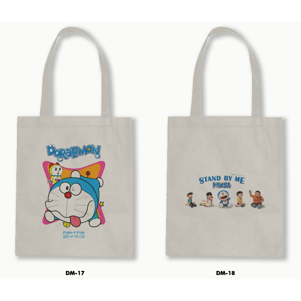 Tas Tote Bag Resleting Kanvas/Blacu  - Doraemon 01