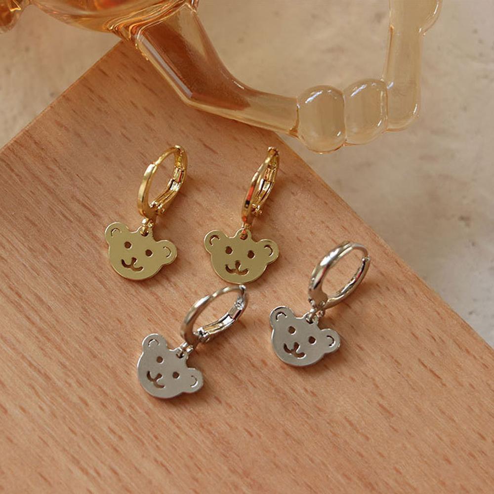 Anting Menjuntai Beruang QUINTON Lucu Keren Wanita Geometris Stud Earring Gadis Stainless Steel