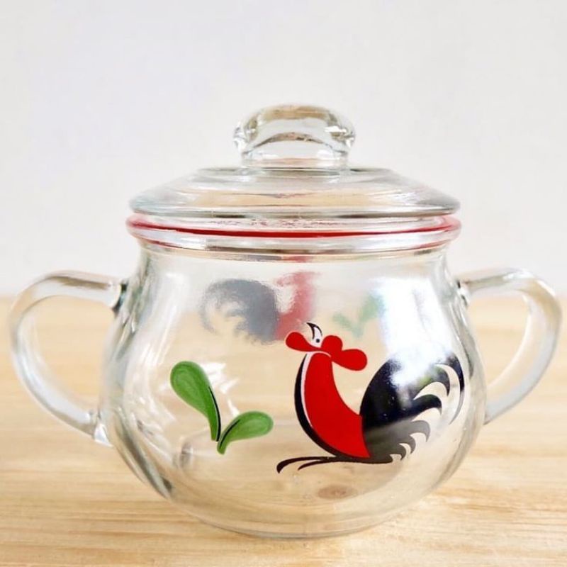 bowl kaca ayam jago cantik/mangkok kukuruyuk/kukuruyuk set tutup cantik/bowl unik