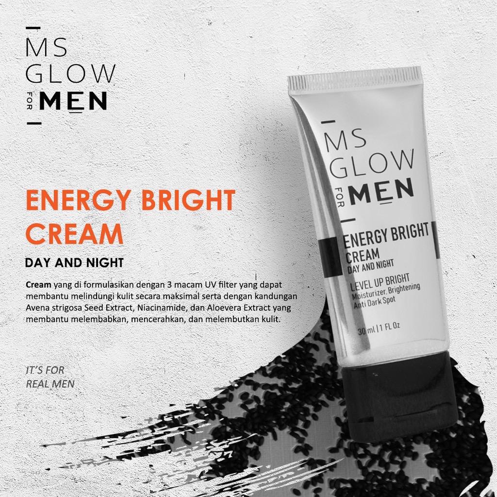 MS GLOW FOR MEN PERAWATAN WAJAH PRIA SERUM ENERGY BRIGHT CREAM PAKET BASIC SKINCARE BPOM