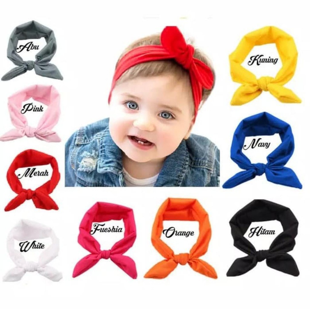 Bandana Bayi Motif Polos/ Bando KELINCI BAYI/ Headwrap / Baby Headband / Aksesoris Rambut