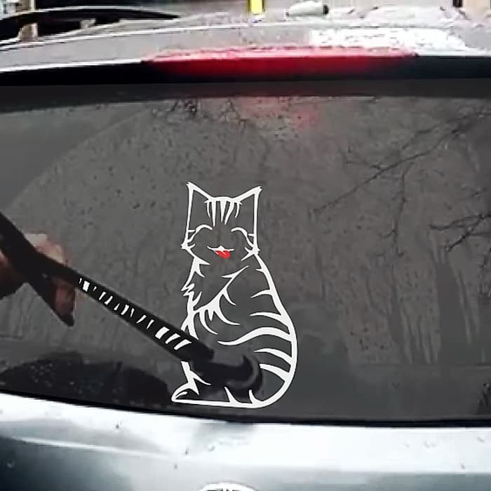 Cutting Stiker Mobil Stiker Wiper Kucing Lucu Moving Tail Abu