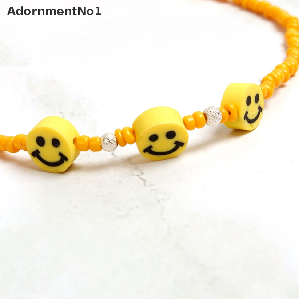 (AdornmentNo1) Kalung Choker Gaya Bohemia Motif Smiley Face Aksen Manik-Manik Untuk Perhiasan Wanita / Musim Panas