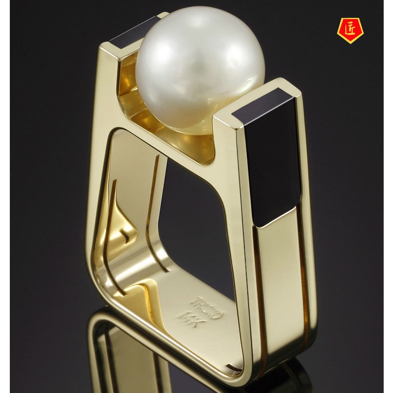 [Ready Stock]Women's Pearl Gold Ring Retro