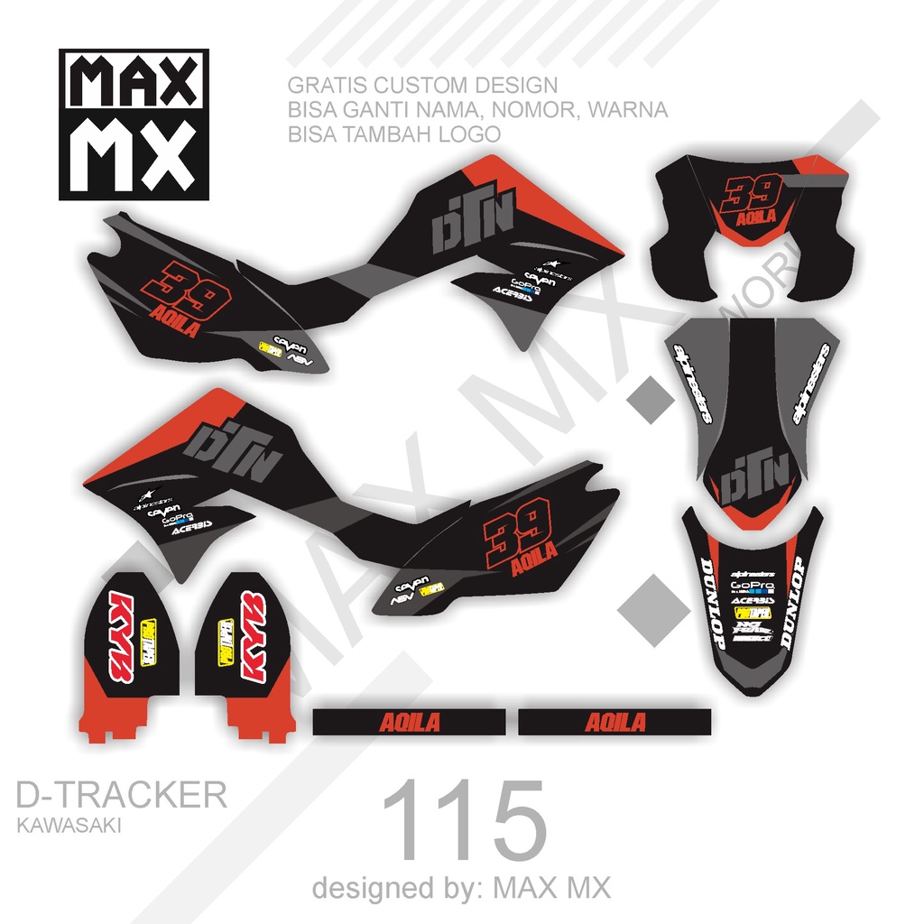 DECAL STIKER MOTOR D,TRACKER MOTIF ABU MERAH SIMPLE