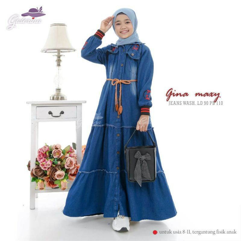 GINA MAXY KIDS SAYBA - GAMIS JEANS ANAK Ld 90 USIA 10 - 13TH